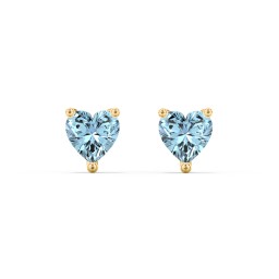 Heart Stud Earrings in 10K Solid Yellow Gold with Blue Topaz