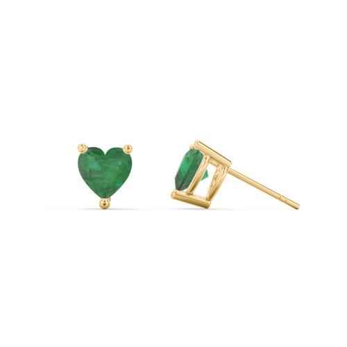 Heart Stud Earrings – 10K Yellow Gold with Emerald
