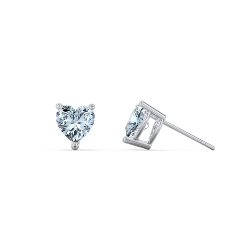 Heart Stud Earrings – Sterling Silver with Aquamarine