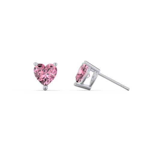 Heart Stud Earrings – Sterling Silver with Pink Tourmaline