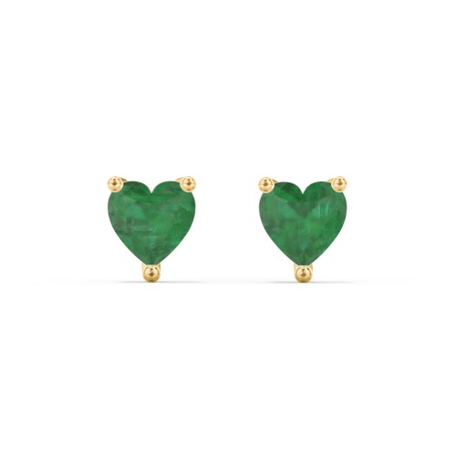 Heart Stud Earrings – 10K Yellow Gold with Emerald