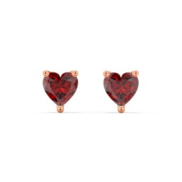 Heart Stud Earrings in 10K Solid Rose Gold with Garnet