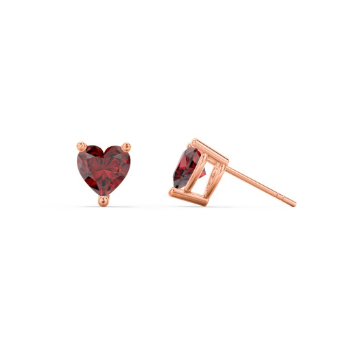 Heart Stud Earrings – 10K Rose Gold with Garnet