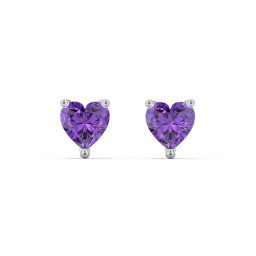 Heart Stud Earrings in 925 Sterling Silver with Amethyst
