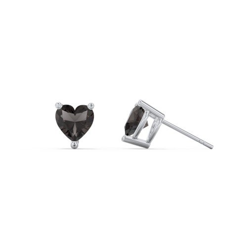 Heart Stud Earrings – Sterling Silver with Smokey Quartz