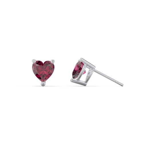 Heart Stud Earrings – Sterling Silver with Ruby