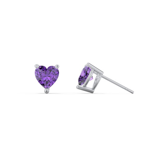 Heart Stud Earrings – Sterling Silver with Amethyst