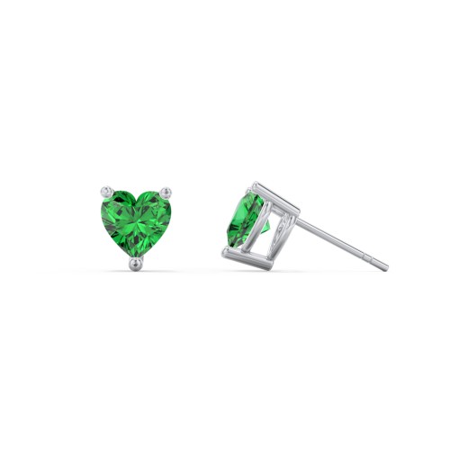 Heart Stud Earrings – Sterling Silver with Emerald