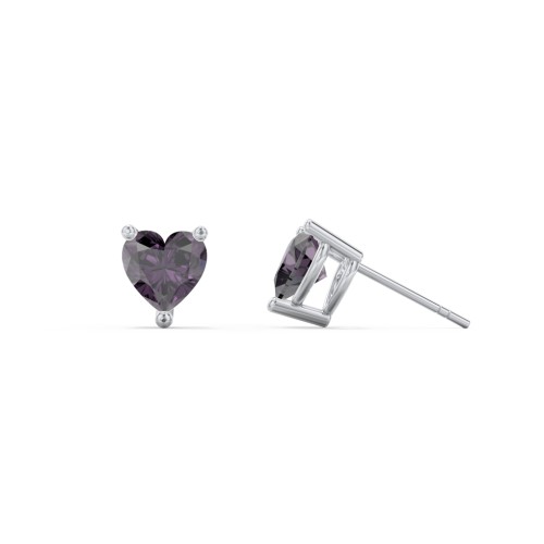 Heart Stud Earrings – Sterling Silver with Alexandrite