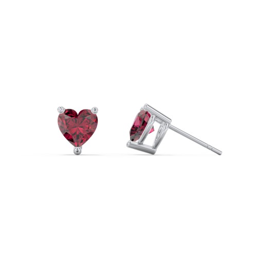 Heart Stud Earrings – Sterling Silver with Ruby