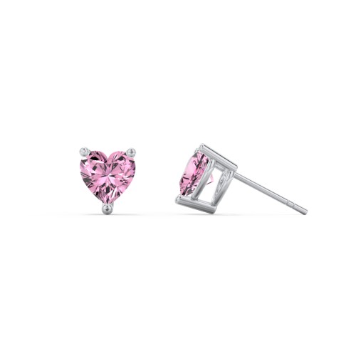 Heart Stud Earrings – Sterling Silver with Pink Tourmaline