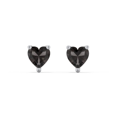 Heart Stud Earrings – Sterling Silver with Smokey Quartz