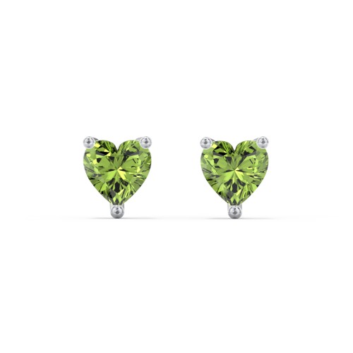 Heart Stud Earrings – Sterling Silver with Peridot