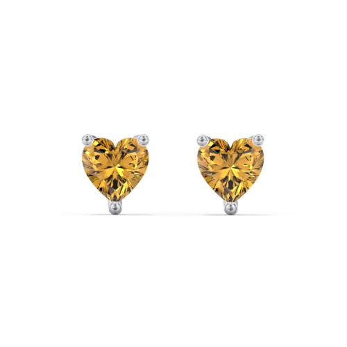 Heart Stud Earrings – Sterling Silver with Citrine