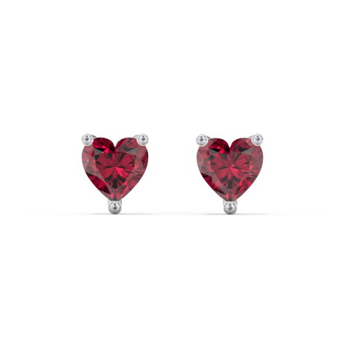 Heart Stud Earrings – Sterling Silver with Ruby