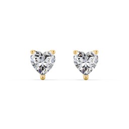 Heart Stud Earrings in 10K Solid Yellow Gold with Cubic Zirconia