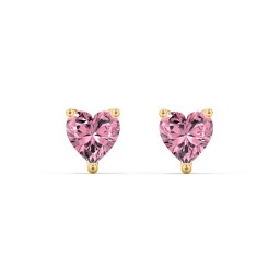 Heart Stud Earrings in 10K Solid Yellow Gold with Pink Tourmaline