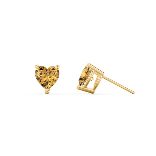 Heart Stud Earrings – 10K Yellow Gold with Citrine