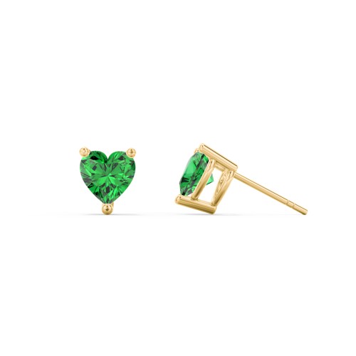 Heart Stud Earrings – 10K Yellow Gold with Emerald