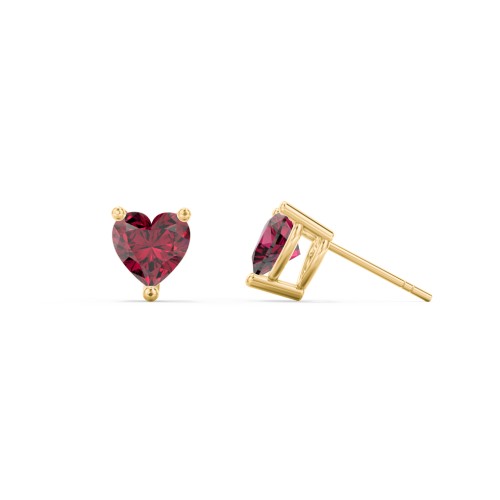 Heart Stud Earrings – 10K Yellow Gold with Ruby