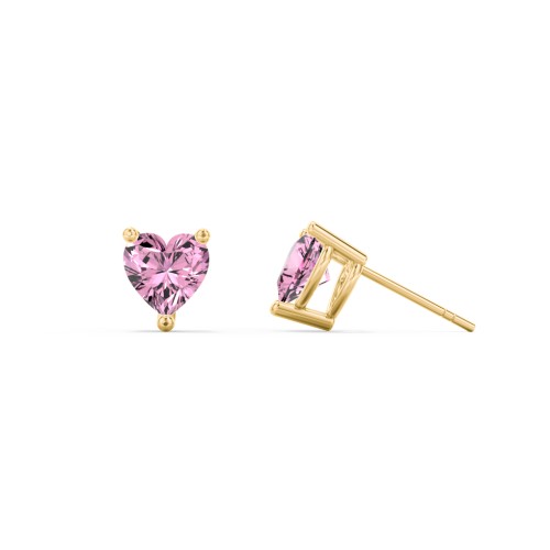 Heart Stud Earrings – 10K Yellow Gold with Pink Tourmaline