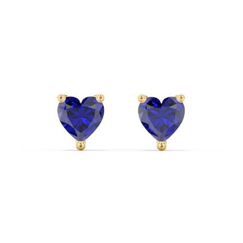 Heart Stud Earrings – 10K Yellow Gold with Blue Sapphire