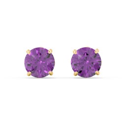 1 Carat Solitaire Stud Earrings in 10K Solid Yellow Gold with Amethyst