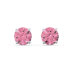 1 Carat Solitaire Stud Earrings in 925 Sterling Silver with Pink Tourmaline
