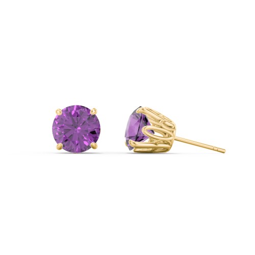 1 Carat Solitaire Stud Earrings – 10K Yellow Gold with Amethyst