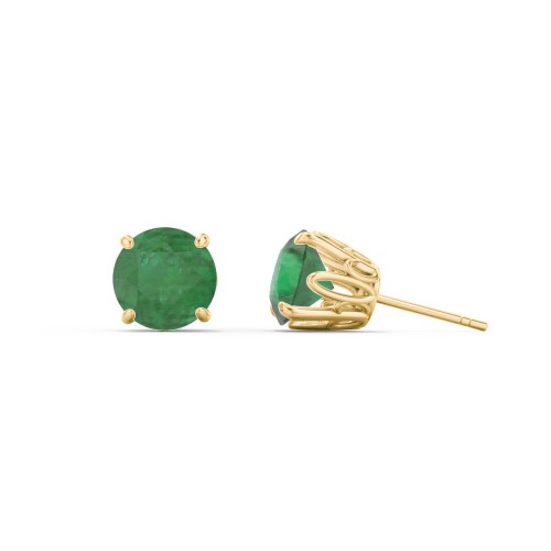 1 Carat Solitaire Stud Earrings – 10K Yellow Gold with Emerald