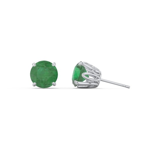 1 Carat Solitaire Stud Earrings – Sterling Silver with Emerald