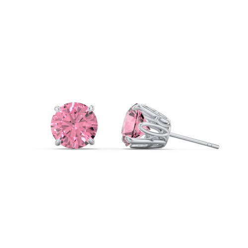 1 Carat Solitaire Stud Earrings – Sterling Silver with Pink Tourmaline