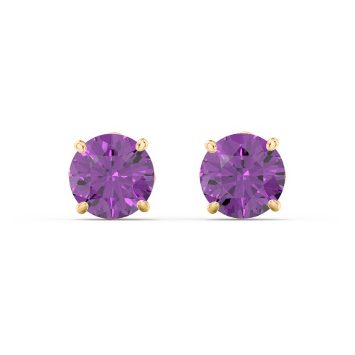 1 Carat Solitaire Stud Earrings – 10K Yellow Gold with Amethyst