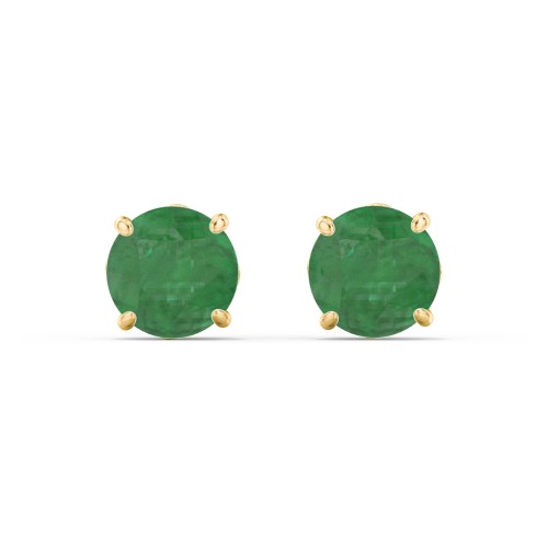 1 Carat Solitaire Stud Earrings – 10K Yellow Gold with Emerald