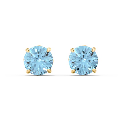 1 Carat Solitaire Stud Earrings – 10K Yellow Gold with Blue Topaz