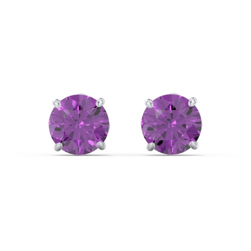 1 Carat Solitaire Stud Earrings – Sterling Silver with Amethyst