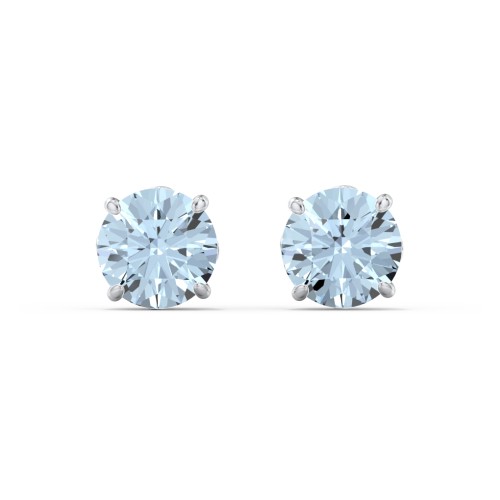 1 Carat Solitaire Stud Earrings – Sterling Silver with Aquamarine