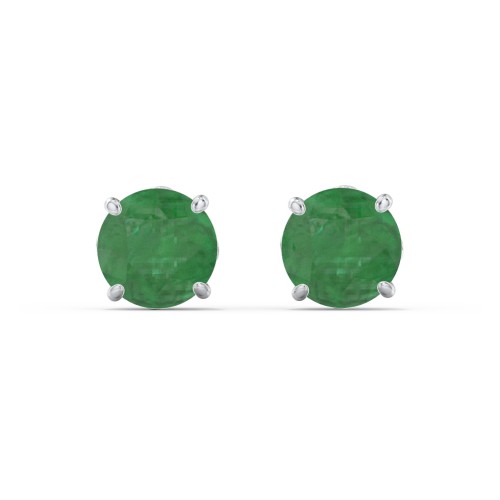 1 Carat Solitaire Stud Earrings – Sterling Silver with Emerald