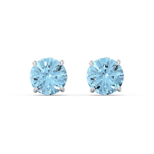 1 Carat Solitaire Stud Earrings – Sterling Silver with Blue Topaz