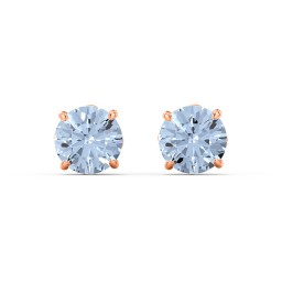 1 Carat Solitaire Stud Earrings in 10K Solid Rose Gold with Aquamarine