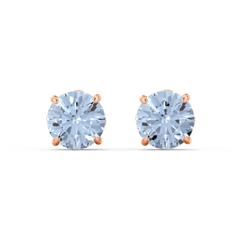 1 Carat Solitaire Stud Earrings – 10K Rose Gold with Aquamarine