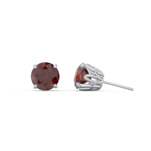 1 Carat Solitaire Stud Earrings – Sterling Silver with Garnet