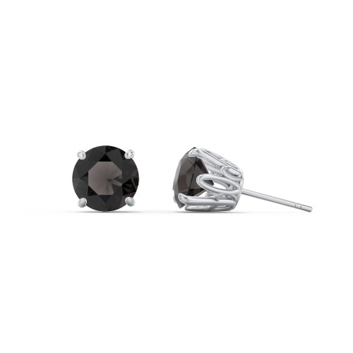 1 Carat Solitaire Stud Earrings – Sterling Silver with Smokey Quartz