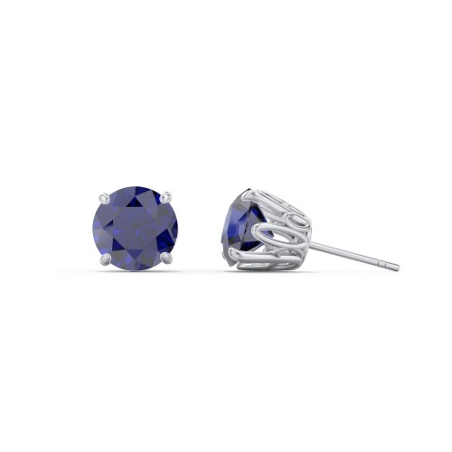 1 Carat Solitaire Stud Earrings – Sterling Silver with Blue Sapphire