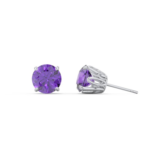 1 Carat Solitaire Stud Earrings – Sterling Silver with Amethyst