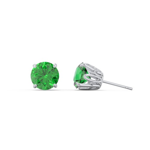 1 Carat Solitaire Stud Earrings – Sterling Silver with Emerald