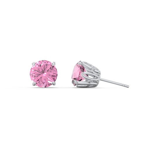 1 Carat Solitaire Stud Earrings – Sterling Silver with Pink Tourmaline