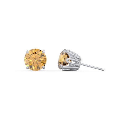 1 Carat Solitaire Stud Earrings – Sterling Silver with Citrine