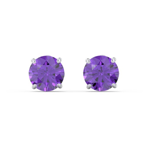 1 Carat Solitaire Stud Earrings – Sterling Silver with Amethyst