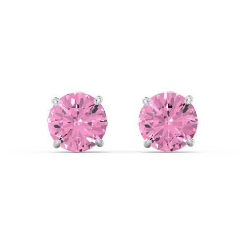 1 Carat Solitaire Stud Earrings – Sterling Silver with Pink Tourmaline